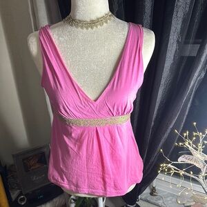 Lilly Pulitzer Pink Sleeveless Top with Lime Green Accents